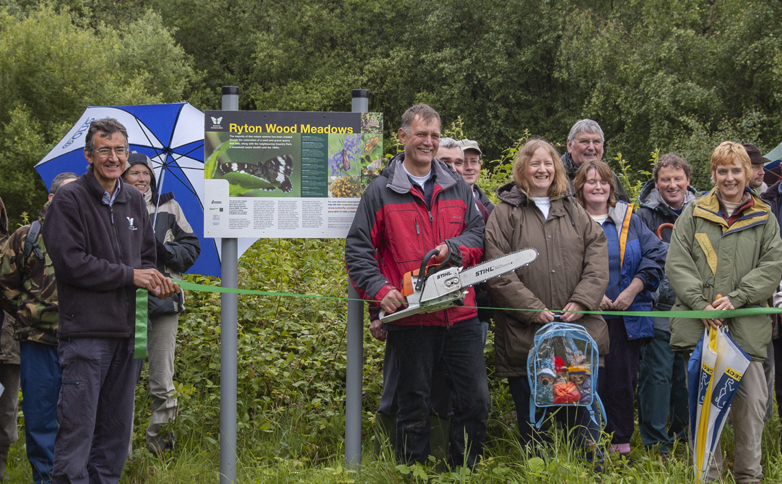 Dr Martin Warren, Chief Executive of Butterfly Conservation and Mike Slater, Reserve Manager declare Ryton Wood Meadows Butterfly Reserve open.